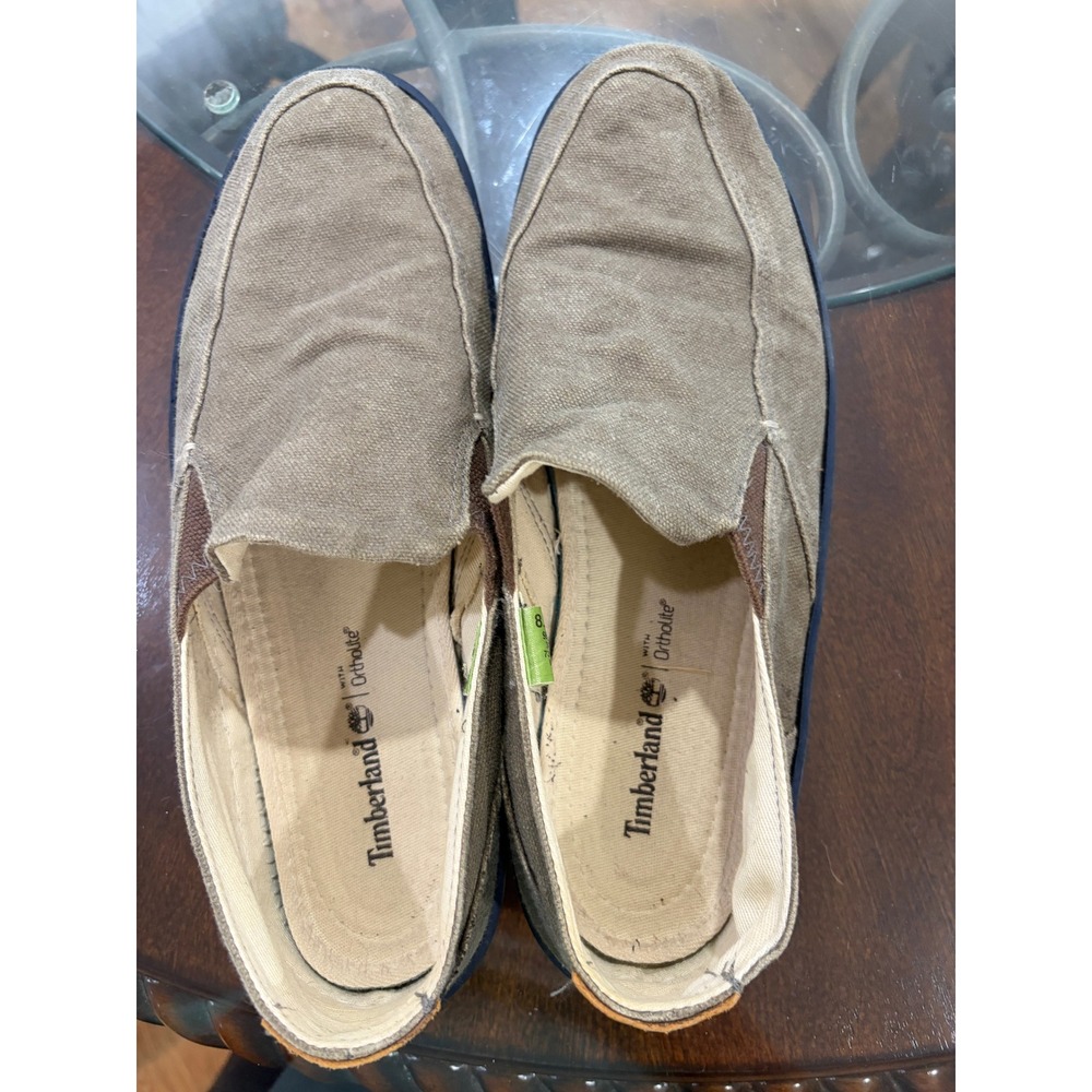 Timberland Earthkeepers Mens 8.5 N Canvas Slip On Loafers Khaki Green 9837A